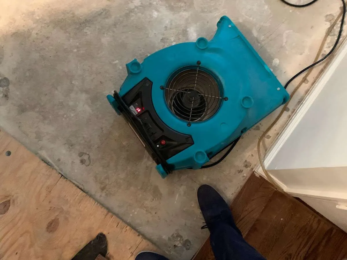 Air mover drying subfloor during Leak Detection & Repair in Tooele